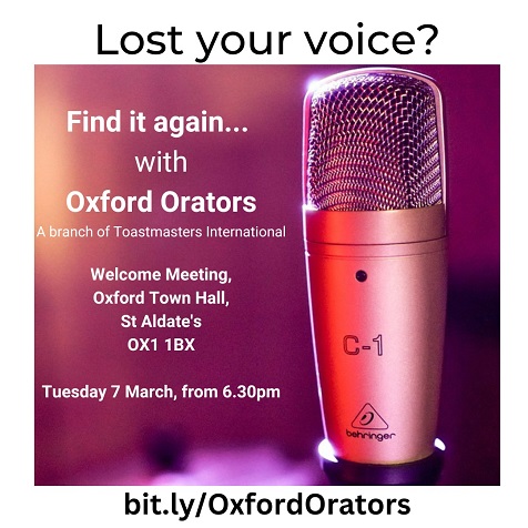 OxfordOrators's tweet photo. Come to our Welcome Meeting, this Tuesday, 7th March, from 6.30pm, in Oxford Town Hall, to see what we are all about and what we could do for you https://t.co/ONylPwhibF