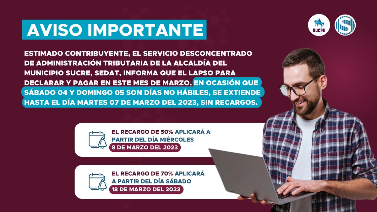 Marzo es el 1er mes cuando comienza a regir el lapso de los 5 días hábiles para la declaración y pago de Actividades Económicas y nosotros estamos haciendo los ajustes y anuncios  necesarios para facilitar las gestiones de nuestros contribuyentes 👇🏼👇🏼#3Abr