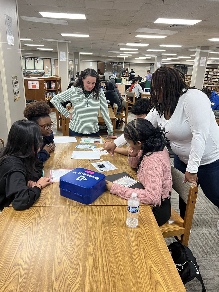 NFHS_Rangers's tweet image. Next stop at NFHS fun educational Friday is a chemistry @breakoutEDU in the library, reviewing balanced, and unbalanced equations.  Led by outstanding Dr. Jackson and created by our amazing librarian @cjanereads.  @GISDTLD @jjoliphant  #learningshouldbefun