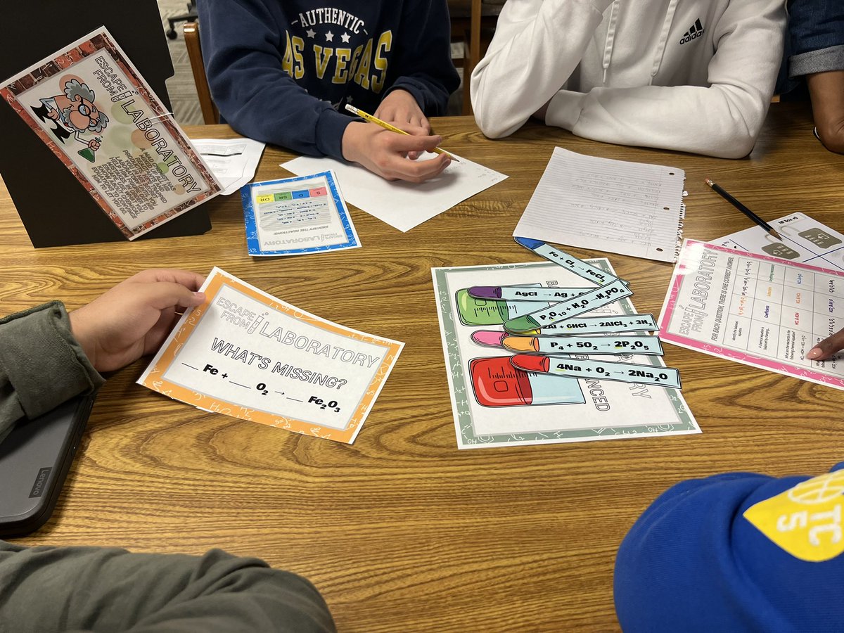 NFHS_Rangers's tweet image. Next stop at NFHS fun educational Friday is a chemistry @breakoutEDU in the library, reviewing balanced, and unbalanced equations.  Led by outstanding Dr. Jackson and created by our amazing librarian @cjanereads.  @GISDTLD @jjoliphant  #learningshouldbefun