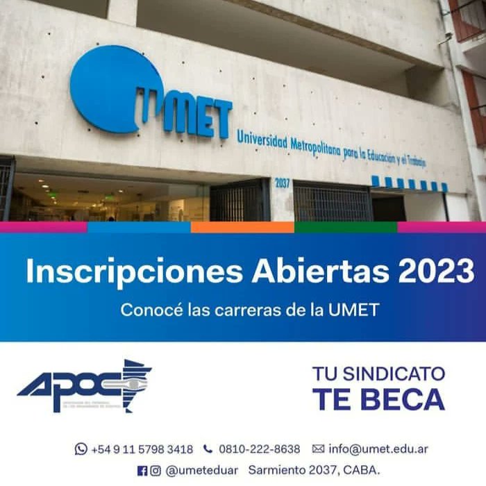 APOC_Mendoza's tweet photo. Nuevo convenio con la UMET para que de los afiliados y afiliadas accedan a becas para cursar sus carreras de grado.
Ingresá a https://t.co/3qQhkQEr8K para conocer la oferta educativa e inscribirte.
#Tusindicatotebeca #APOC https://t.co/5Mxg4N8xCN