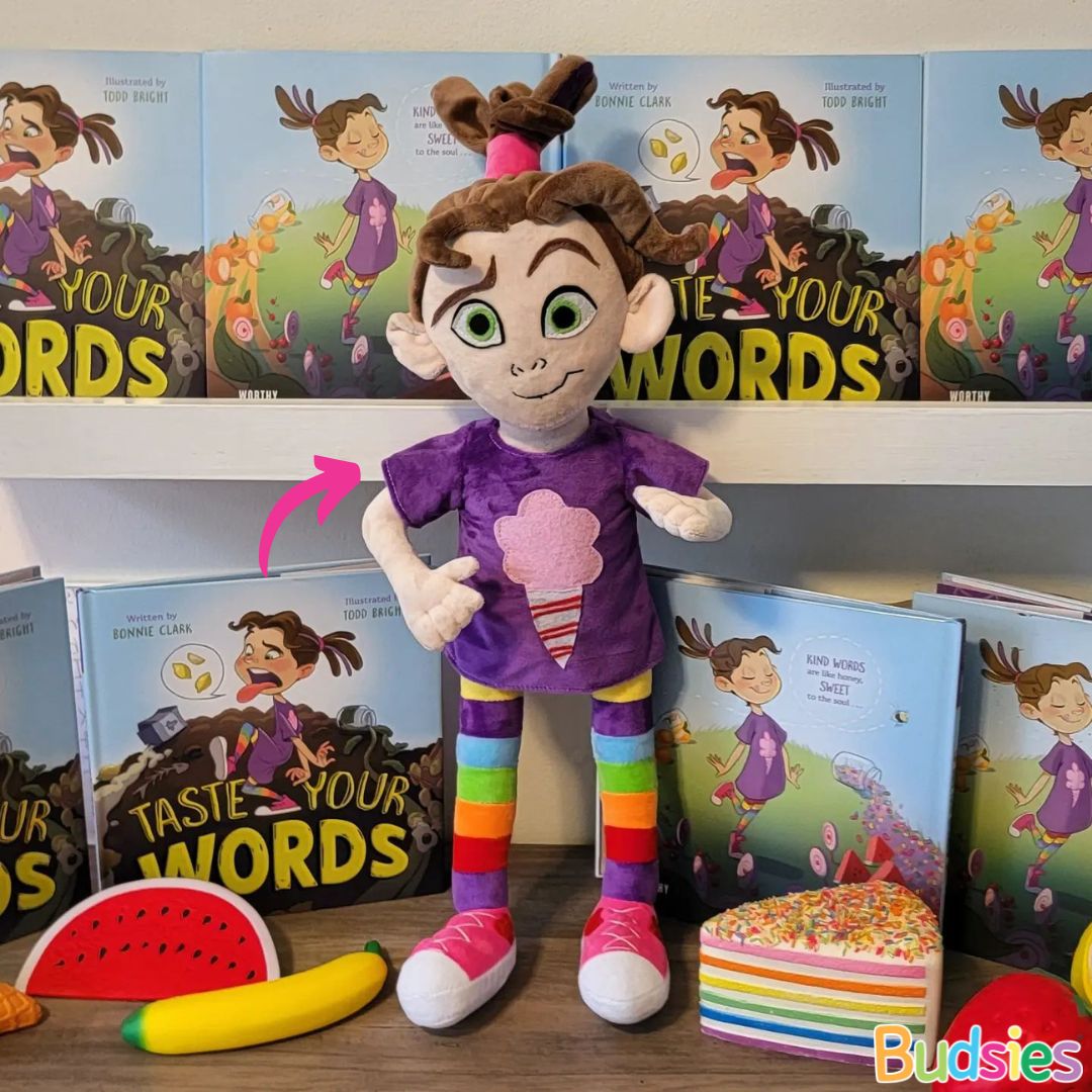 @bonclark has brought more than one of her book characters to life! Her book #TasteYourWords is about a young girl who learns the power of mean words and how saying kind things can make the world a better place. 💕 Visit Budsies.com to learn more & order today.