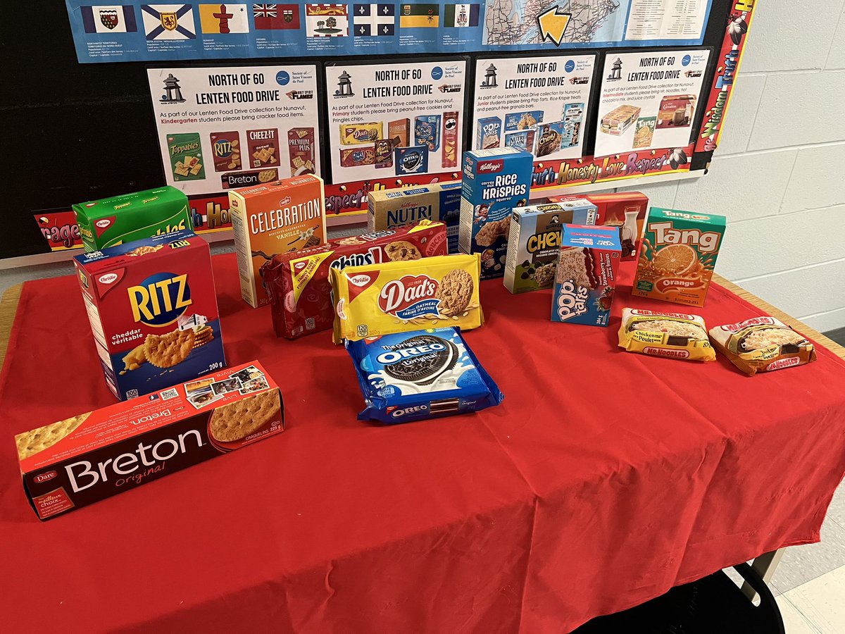 mrs_brunskill's tweet photo. Our Lenten Food Drive @HSFlames in support of @NO60KW starts today! Thank you Pegg for sharing about life in Nunavut with our students #fooddrive #gomakeadifference https://t.co/eTJygx09JH