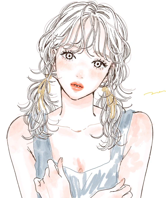 お花の下の髪もちゃんと描いてたのでお花無し線画バージョンも掲載❁(塗りはしてないけど)最近は塗ってしまう事が多いけど本当は白いままの髪の毛も好きです 