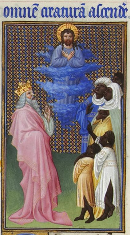 David Imagines Christ Elevated Above All Other Beings #limbourgbrothers #limbourg wikiart.org/en/limbourg-br…
