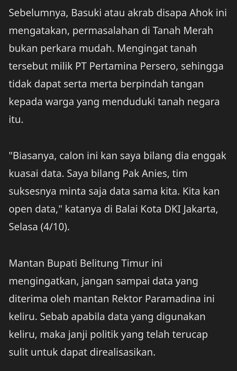 Di Tanah Merah, termsk Plumpang ini, AB dulu kontrak politik utk tdk menggusur. Pdhl kawasan buffer zone milik Pertamina ini bahaya ditinggali. Ahok bahkan sudah ingatkan AB tapi demi suara, dia ngeyel. Sekarang kawasan plumpang kebakaran hebat. Sedih