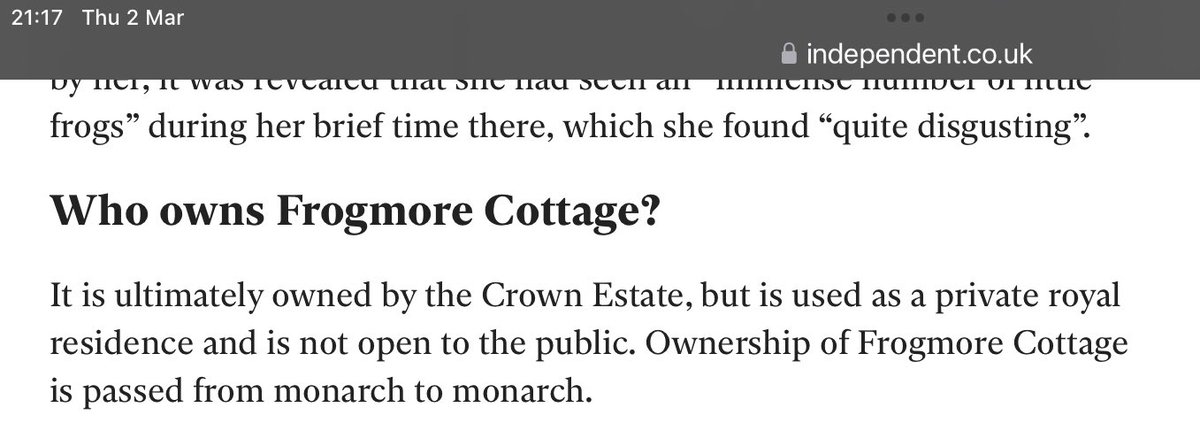 As you’ve turned off replies that show the actual facts…
It was a Grace and Favour residence while they were Working Royals.  They gave that up once they left.  It then became a standard rented Crown Estate property.
