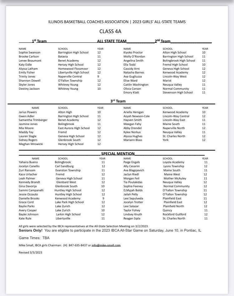 Honored to be an IBCA 2023 Girls 4A All-State Special Mention!! 
<a href="/Carthage_WBB/">Carthage WBB</a> <a href="/LPLancerBB/">LPLancerBB</a>