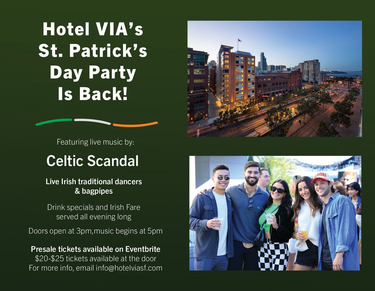 IrelandinSF's tweet photo. So great to see so many St. Patrick's Day celebrations popping up including this from @HotelVIASF
🇮🇪☘️🇮🇪☘️🇮🇪
#StPatricksDay #IrelandinSF https://t.co/iWwFTnMKr0