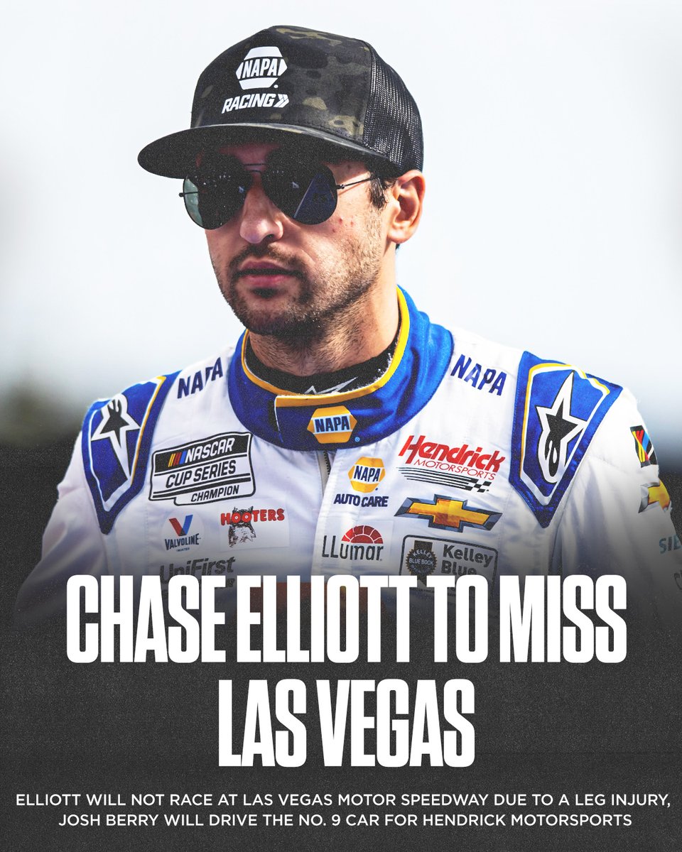 NBCSports's tweet photo. Chase Elliott has withdrawn from this Sunday's race due to a leg injury.

Details: https://t.co/oP6b7USUhs https://t.co/pWMXP1hLUg