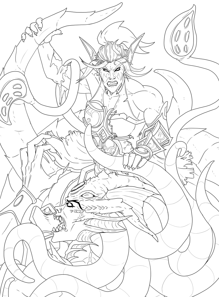 Just lineart because I am le tired.
Tyrande is done with Azshara today.