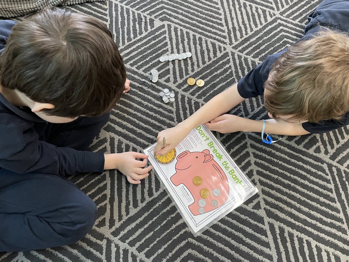 MsGrieco's tweet image. Today students got to practice their money skills through playing a few of my favourite games! Don’t Break the Bank, Race to a Dollar and Count the Coins! 💰💵 Students practiced counting coins(adding) and comparing coin amounts! @OLVMWolverines @HCDSB #hcdsbmath #money
