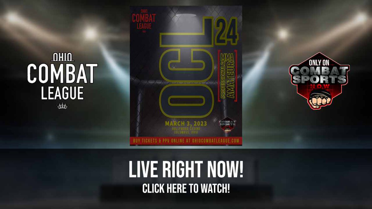 We are live with <a href="/OhioCombatL/">OhioCombatLeague</a> 24! Live #mma from The Hollywood Casino in #ColumbusOhio! This event is part of the #arnoldclassic2023!

Watch the entire #LIVE #streaming #event from anywhere for just $29.99!

Plus get free on demand replays!

Details here: combatsportsnow.com/event/ohio-com…