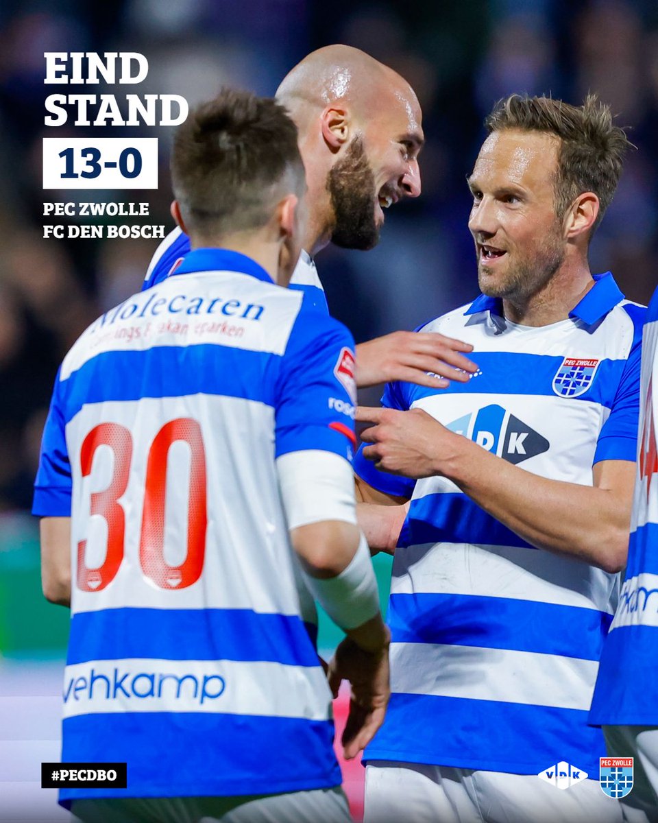 TVCDeportes's tweet photo. ¡GOLEADA HISTÓRICA! 

En la segunda división de Países Bajos, el Pec Zwolle goleo 13 a  0 al Den Bosch. 

#Eredivisie #Goleadas https://t.co/AFnVEazNAO