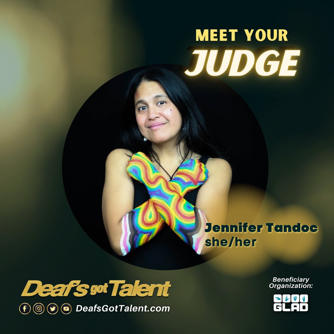 Unforunately, one of our previous Judges, Lisa McBee, had to leave our team. We wish Lisa all the best!

We're honored to introduce your new Judge this year. Meet Jennifer Tandoc, deaf artist!

Enter by March 15 at DeafsGotTalent.com.