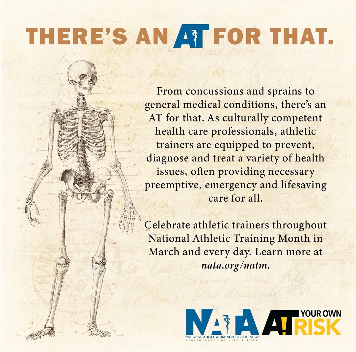 Did you know Athletic Trainers are found outside of sports, too? We work with first responders, law enforcement, military, industries, and so much more! #TheresAnATForThat #NATM2023