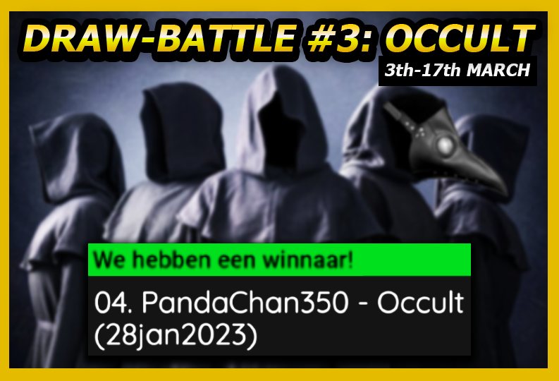 Ninjakees's tweet image. A New Word has been chosen by The Wheel of Names for the Draw-Battle #3 , the word, "OCCULT" chosen by PandaChan350 in discord.
-
Join our discord to see others their vision/take on the words and share your drawings:
discord.gg/SdNesqr
_
#drawchallenge #draw #art #discord