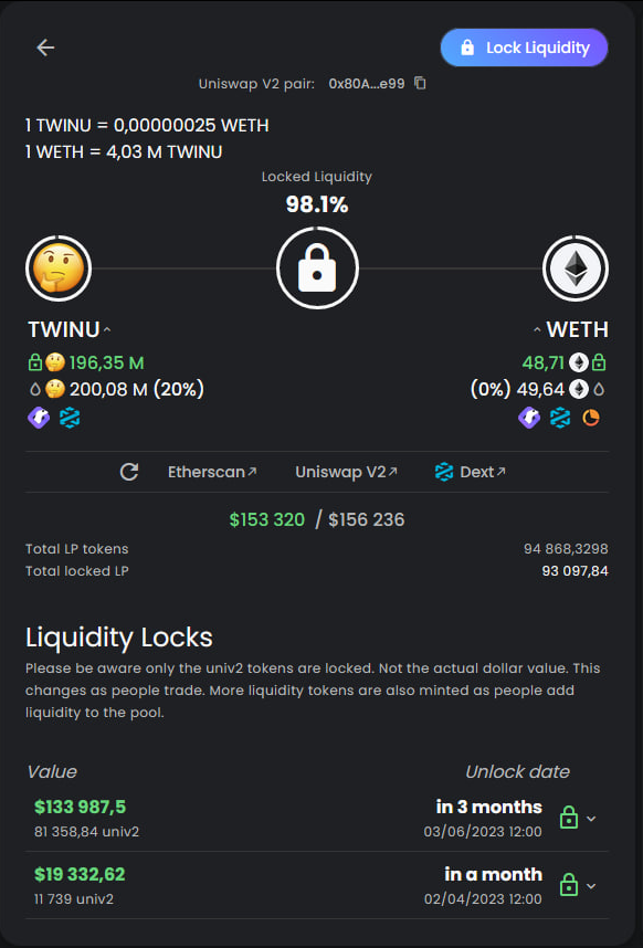 InuInuERC's tweet photo. As voted by the community, we've extended the lock of 87.5% of the LP tokens for 3months! 

https://t.co/2GbYiRJfjY

#INUINU #TWINU #ETH https://t.co/FMnrf9UrPF