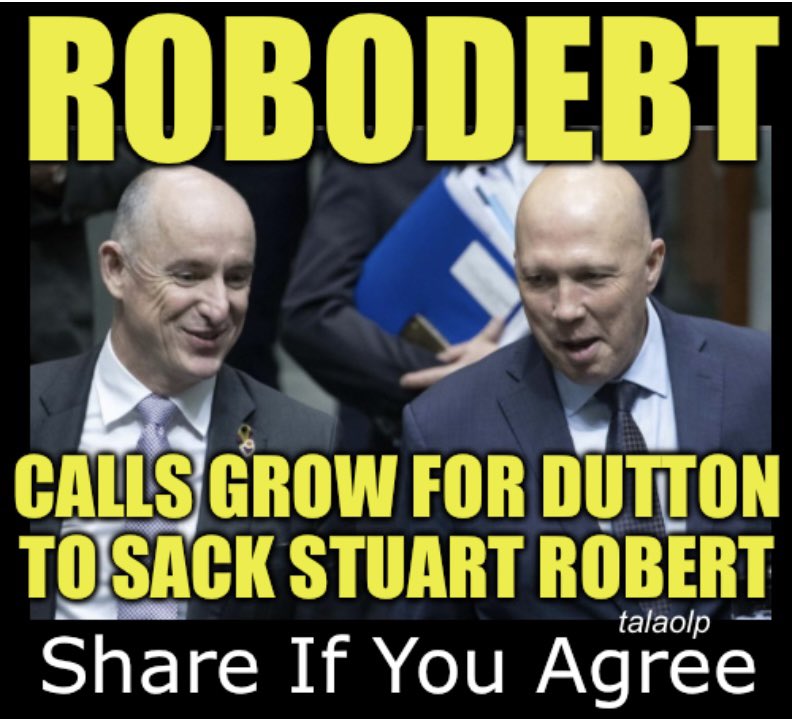 #RobodebtRC calls are growing for #PeterDutton to Sack #StuartRobert SHARE if You Agree he needs to be #Centrelink