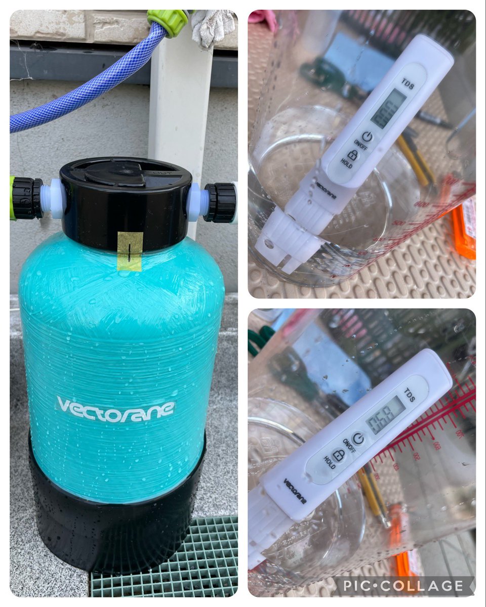 xvLgp9Q0IPkUWn9's tweet photo. 今日は純水器のイオン交換樹脂の入れ替えを行いました😊思ったより早く交換時期が来たのは残念ですが、使用環境で異なるので、ケチケチせず交換しました✌️こらからの季節は、洗車頻度が上がるのでガンガン使って行きたいと思います😊
#純水器
#イオン交換樹脂
#サンエイ化学
#vectorane
#kobun https://t.co/xp4EvJgZST