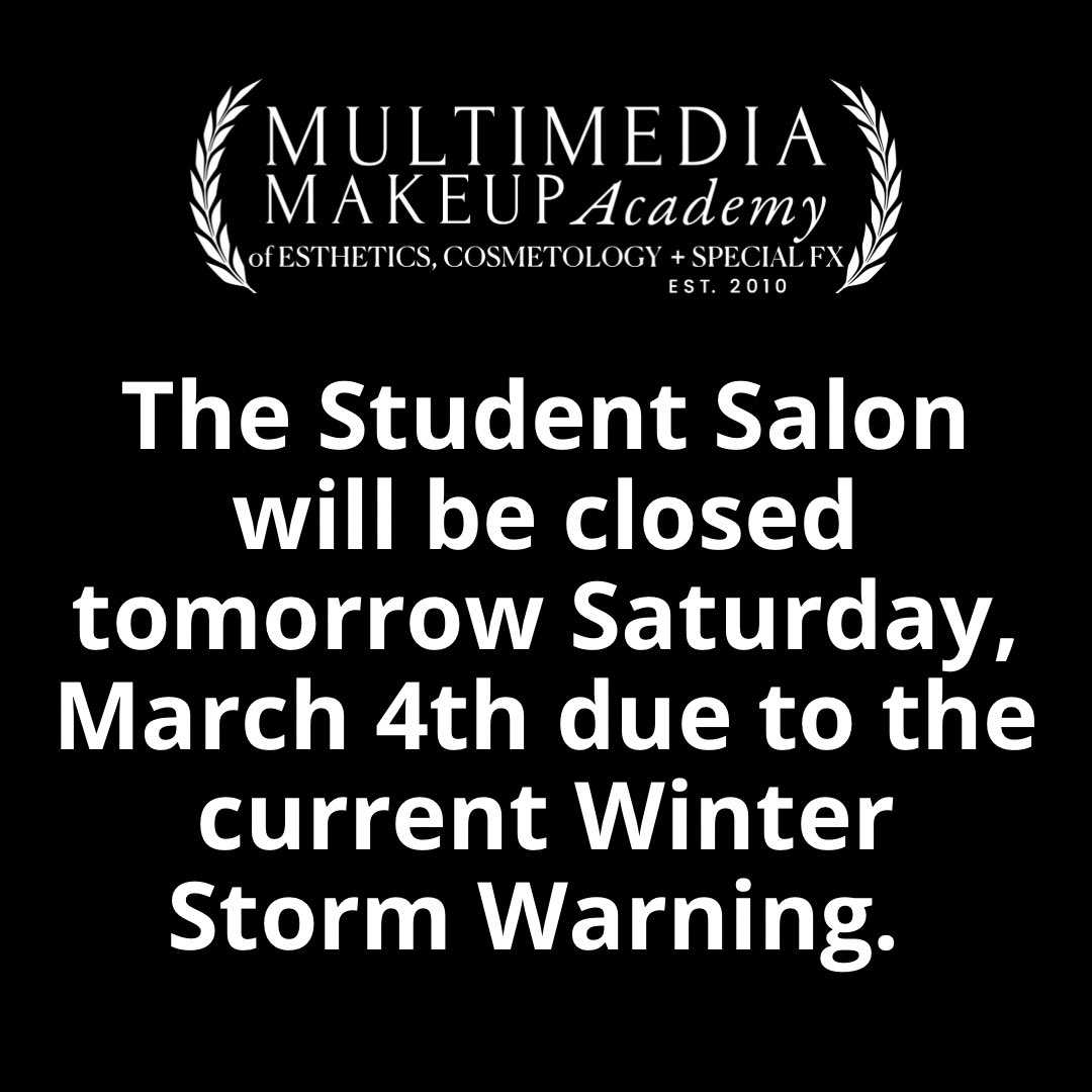 MMAmakeupacad's tweet photo. We apologize for any inconvenience. 

All salon services have been cancelled and can be rebooked through our online booking system here ➡️ https://t.co/BD01Q34NO7

#announcement #closing #snowday #michigan #mmamakeupacademy https://t.co/NvRNexMeVD