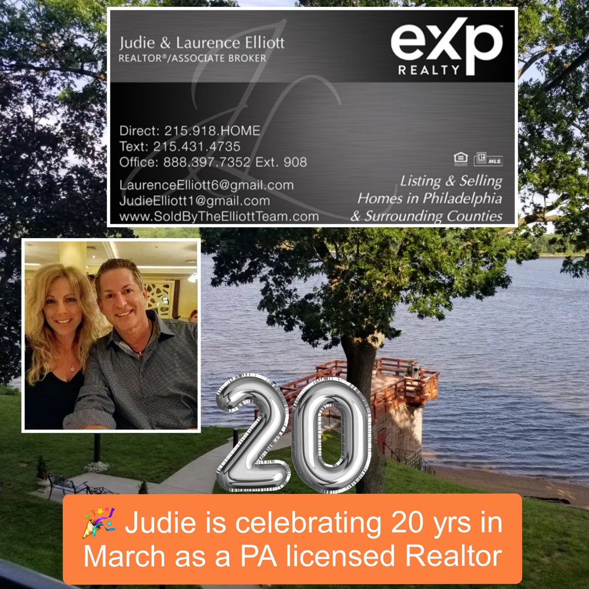 🎉It's a 20 year 'Real Estate'  Celebration!  Time flies when you enjoy listing & selling homes as much as we BOTH do!
#TheElliottTeam #exprealtyphilly #eXpPhilly #SoldByTheElliottTeam #soldbyjudie #Phillyrealestate #phillyrealtor #buckscounty