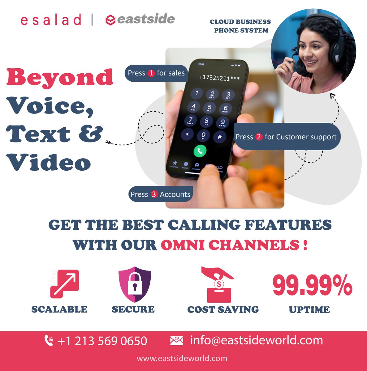 eastside_ecs's tweet image. &quot;Are you tired of spending a fortune on international calls for your Call Center?
Get affordable international calling with 369links.

Call us now for FREE Consultation :-
contact Number :+1 213 569 0650 
📧 : info@eastsideworld.com
#omnichannels #businesscommunications #369links