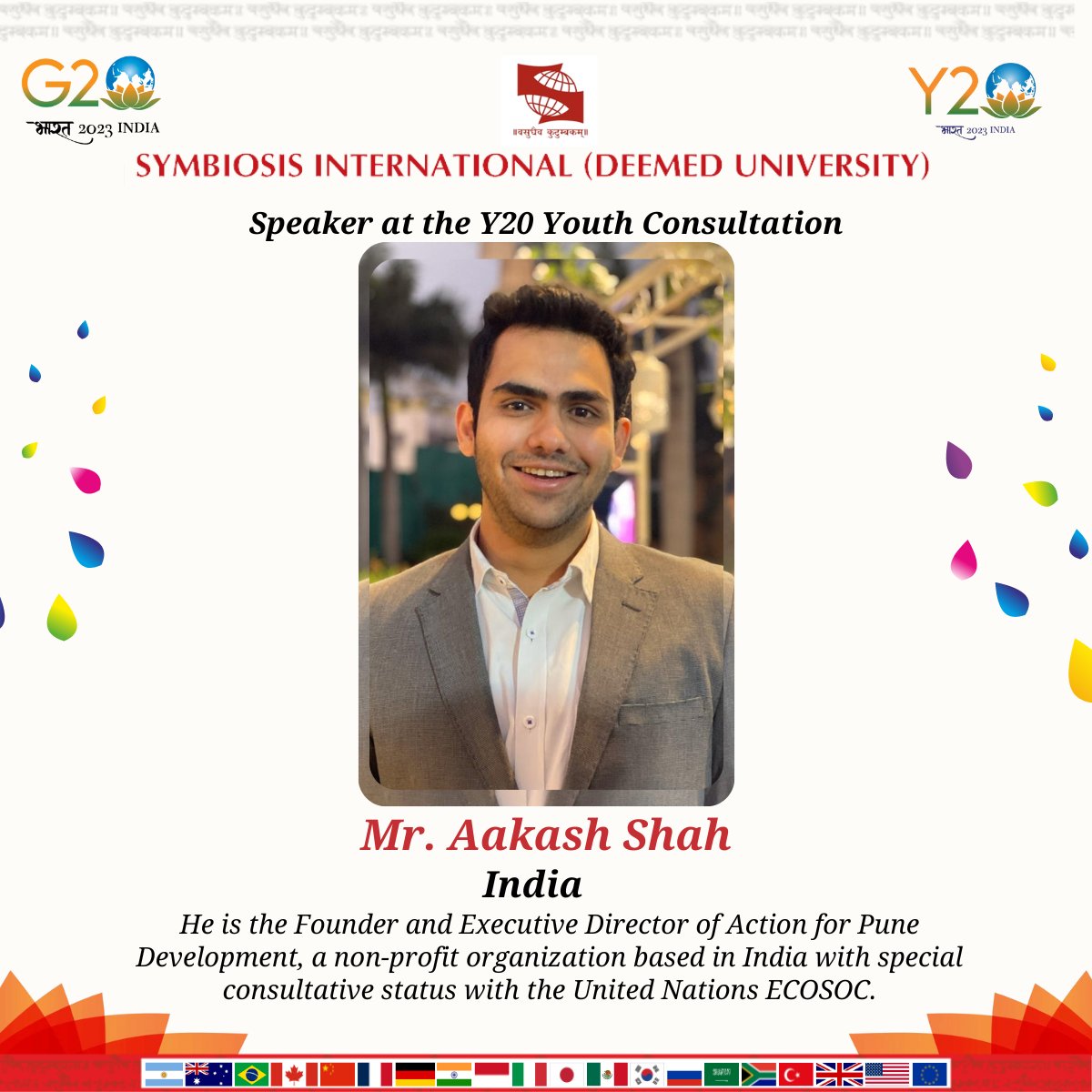 Catch Mr. Akaash Shah live at siu.edu.in/conferences.php as he talks on Vikas (Development) Politics.
#YouthEmpowerment #YouthDevelopment #YouthVoice
#YouthPower #YouthInnovation #SocialImpact #SocialChange
<a href="/Y20India/">Youth20 India</a> <a href="/IndiaG2O/">India Observer 🇮🇳</a> <a href="/YASMinistry/">YAS Ministry</a> <a href="/PIB_India/">PIB India</a> <a href="/EduMinOfIndia/">Ministry of Education</a> <a href="/AakashShah96/">Aakash Shah</a>