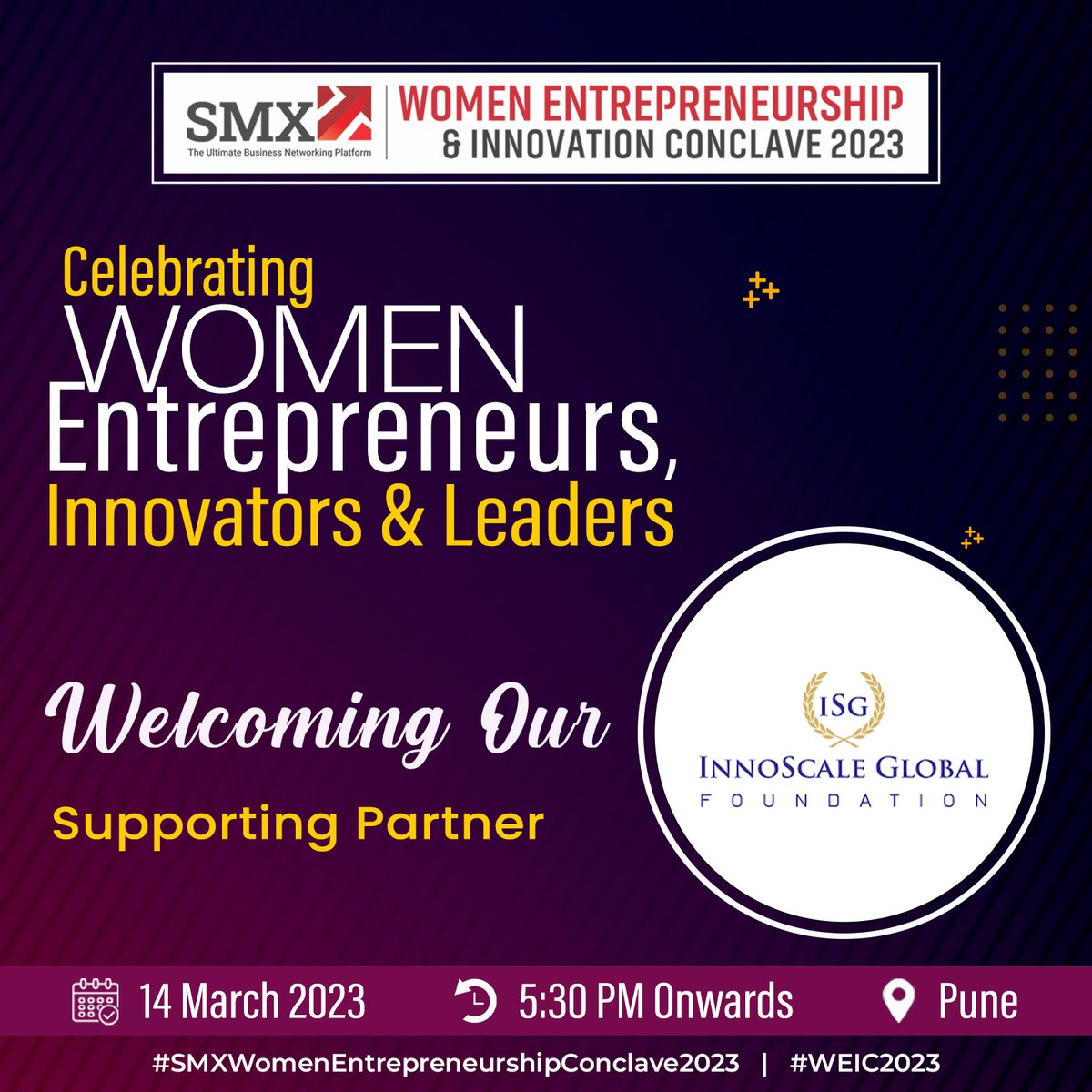 SmxNetwork's tweet photo. We are proud to welcome our Supporting Partner @InnoScaleGlobalFoundation at the SMX Women Entrepreneurship, Innovation Conclave & Awards 2023. This event is hosted by @NextgenInnov8
👉For registration & more details - https://t.co/ovsjVlBgBa
🗓️ 14 March 2023
🟠Pune
#smxnetwork https://t.co/JROeJUU9e1