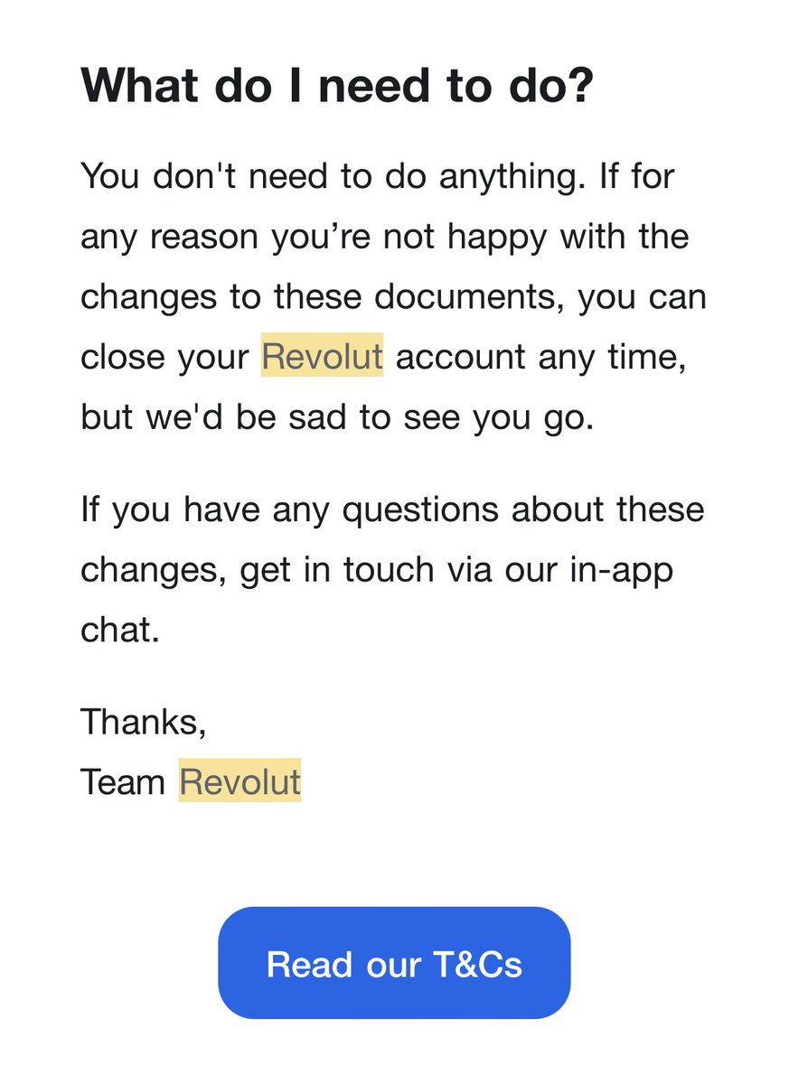 siddharthkrish's tweet photo. It’s a shame how companies can write such emails without thinking about how they sound! This is in regards to the fee hike on Revolut, they could have just left that one line out and it would all be fine. https://t.co/VTWrUX11yK