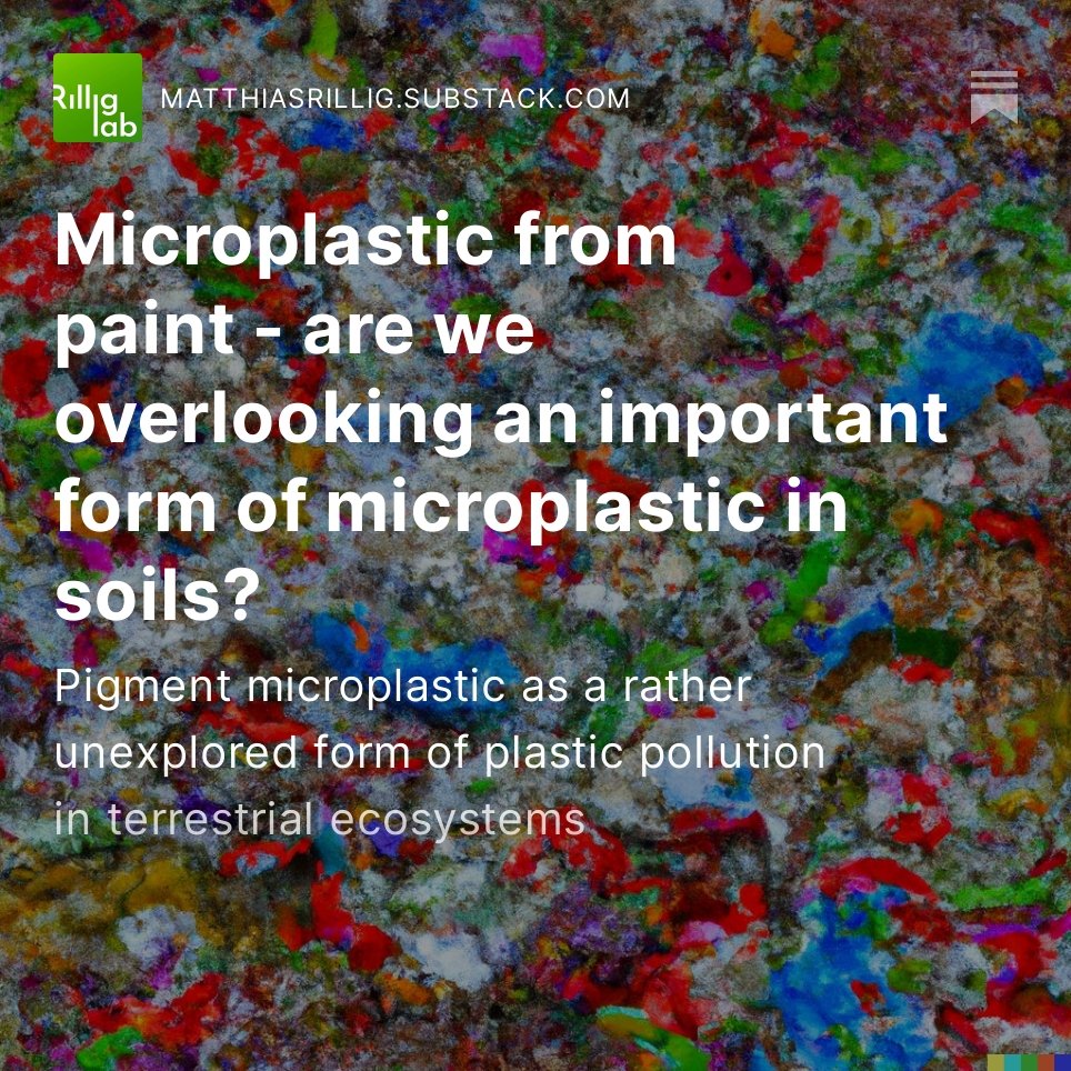 Matthias C. Rillig (@mrillig) on Twitter photo 2023-03-04 07:04:45 In my latest substack newsletter I write about pigment microplastic as a new form of plastic pollution in soils
matthiasrillig.substack.com/p/microplastic…
#plasticpollution #microplastic #SoilHealth #soil #environment #plastic In my latest substack newsletter I write about pigment microplastic as a new form of plastic pollution in soils
matthiasrillig.substack.com/p/microplastic…
#plasticpollution #microplastic #SoilHealth #soil #environment #plastic