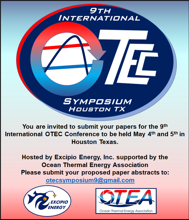 OceanThermal's tweet photo. Registration is now open for the 9th International OTEC Symposium! https://t.co/g3q25gu7S4

Join us for the first post-COVID #event focusing on #OTEC, #SWAC, #LTTD, and DOW Use! Hybrid format.

There is still time to submit an abstract to present. Deadline is March 15. https://t.co/3j0Aej9Ate