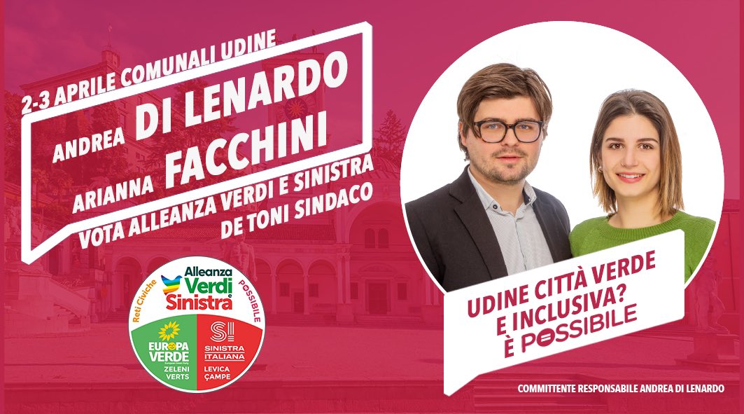 Il 2/3 aprile scrivi DI LENARDO - FACCHINI, barra Alleanza Verdi e Sinistra e vota De Toni sindaco.
#elezioni #Udine