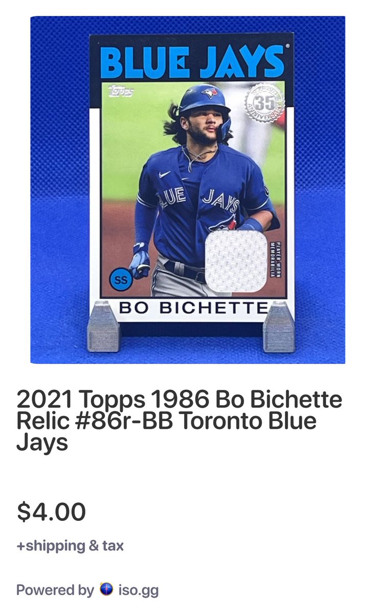 NolaCardBoard's tweet photo. 2021 Topps 1986 Bo Bichette Relic #86r-BB Toronto Blue Jays #bcb 5673: Follow and reply with #bcb to claim and purchase! @BuckCityBreaks
$4.50 Flat Rate Shipping Applied
to all claims in ISO 14 Days to stack (Unlimited Items)
$1.50 PWE Available upon request.
@sports_sell @TheHobby247
@HobbyRetweet_ @nolacardtweets
@uniquefindsrts
#Nolacardboard