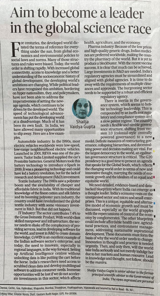 India needs to grab leadership opportunities in R&amp;D, with public and private investment with foresight. Too many opportunities have been frittered away in the past.
Disruption in thought/governance/policy are a must to emerge as leaders in the changing world order.
Opinion piece