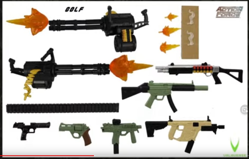 PopCultFrenzy's tweet photo. #Valverse Action Force revealed several items tonight on their first night of #Valafair. Among them, weapon packs Echo, Foxtrot, and Golf. Included in them are a Barrett .50 cal and mini guns 😮 https://t.co/BoXsT8uNlZ