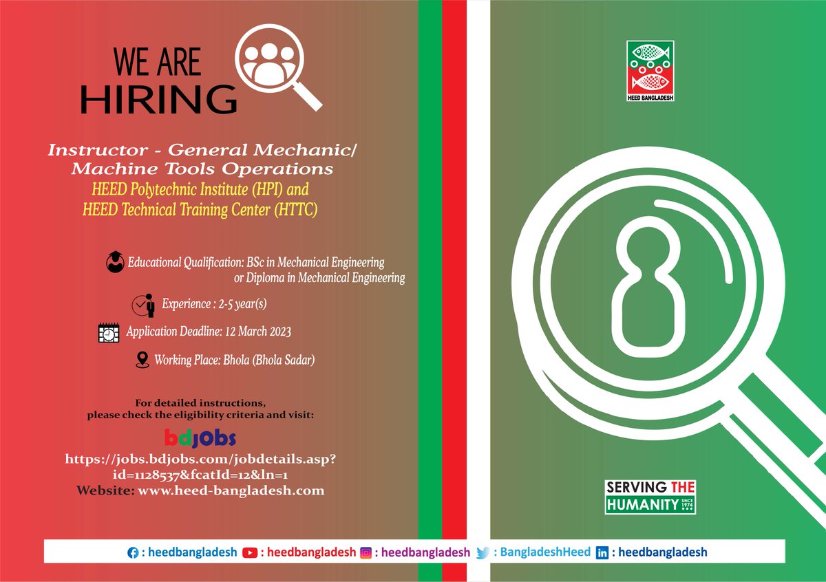 BangladeshHeed's tweet photo. #JOBOpportunities
#ServingTheHumanity
#HEEDBangladesh https://t.co/05rtaLKHYq