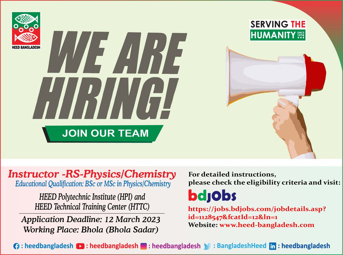 BangladeshHeed's tweet photo. #JOBOpportunities
#ServingTheHumanity
#HEEDBangladesh https://t.co/05rtaLKHYq