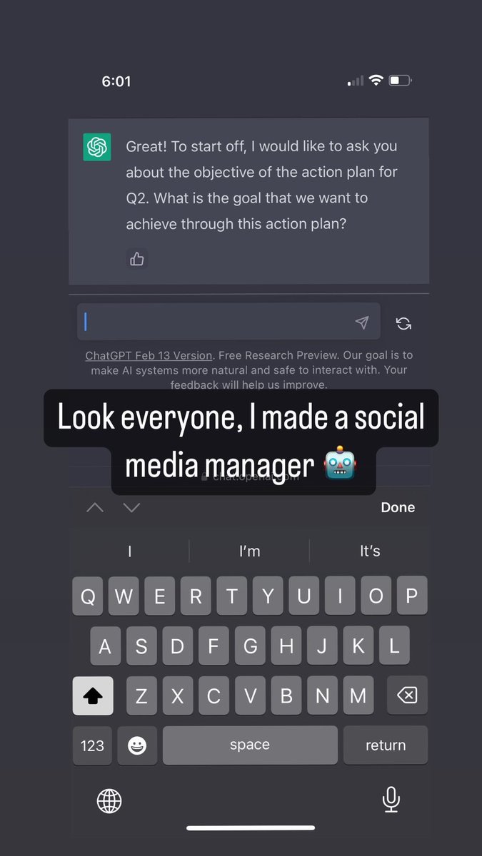 ItsXprojects's tweet image. Hey there @elonmusk -
I built a #socialmediamanger 🤖 in #ChatGPT today and it actually works!

How goes Azad for the emperor today? While you’re tweeting about #AI the future is moving along exponentially. It’s gonna be bananas!

#promptengineering