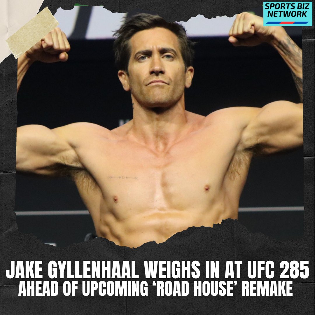 SportsBizTeam's tweet image. Jake Gyllenhaal weights in at #UFC285 👀

Looks like he could actually compete this weekend,...

But really, they used the @ufc's ceremonial weigh ins to film a scene for the upcoming ‘ROAD HOUSE’ remake 💪