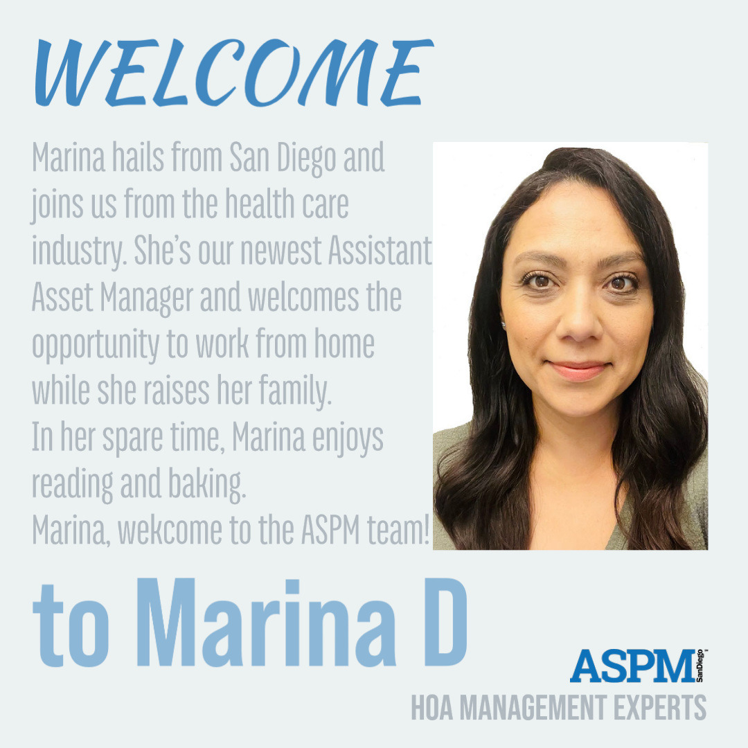 ASPMSanDiego's tweet photo. ASPM welcomes our newest Assistant Asset Manager, Marina D, and her stellar background in the health care industry. We're confident our #hoaresidents will be thrilled with the service Marina delivers! ⭐
 
#assetmanagement #propertymanagement #propertymanagement #hoamanagement https://t.co/Ol55T26jFt