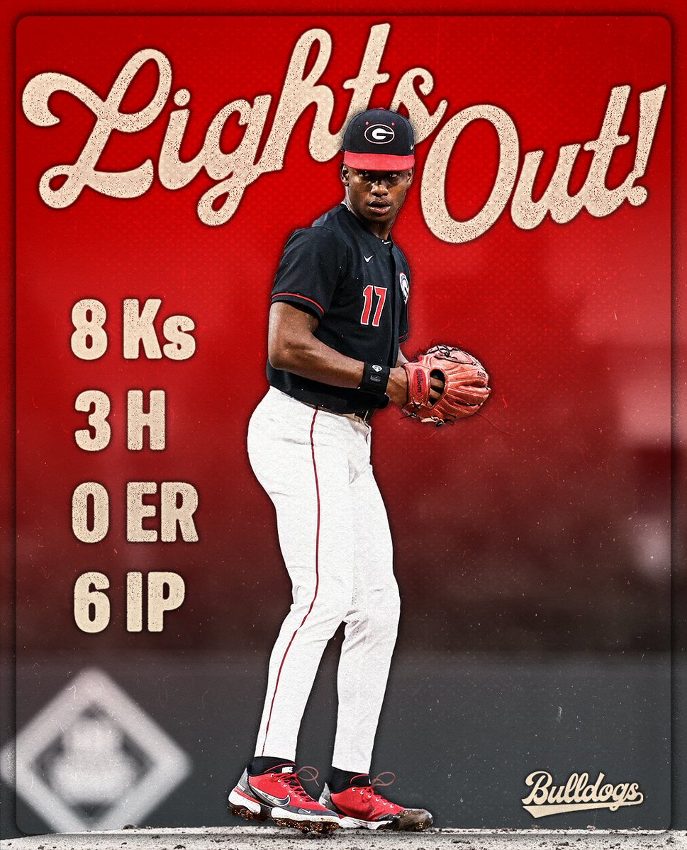 BaseballUGA's tweet photo. HAVE A DAY @jadencwoods!
8 Ks
3 H
0 ER
6 IP
#GoDawgs https://t.co/XaRXal35np