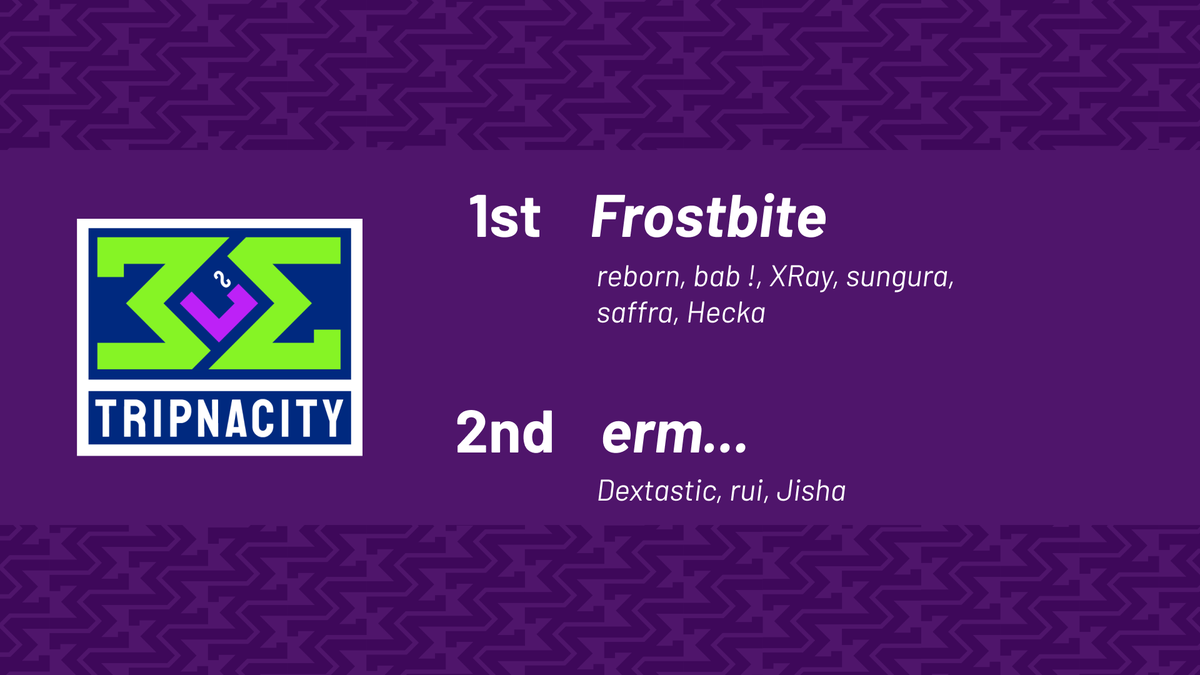 DoubleTrbl_spl's tweet photo. That's a wrap on tonight's Tripnacity! Thank you all to came out tonight!

Congratulations to Frostbite for coming 1st, and erm... for following up in 2nd! Don't forget about God's Plan coming back and winning the comeback bracket too!

That's all for now! See you next time! https://t.co/TNzq6vA8Hb