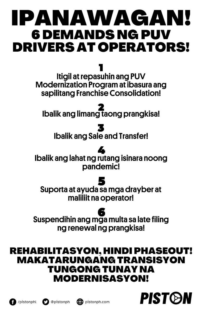 Let's not allow "carbon emissions" and "environmental concerns" to be weaponized against the people. Just transition means supporting public transport, not corporate capture!

Solidarity with the transport strike! No climate justice without social justice! #NoToJeepneyPhaseout
