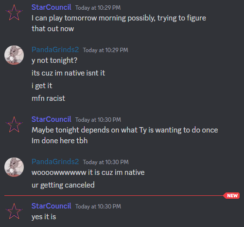 PandaGrinds2's tweet photo. everyone please come together a to help me cancel this horrible human being, @StarCouncil66. He harassed me and discriminated against me due to my ethnic upbringing. I feel he needs to feel the repercussions to his actions. https://t.co/65OJvXlnuo
