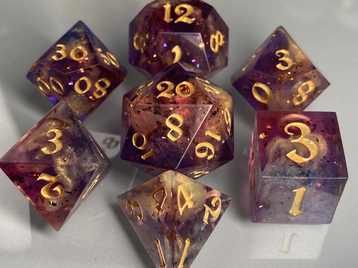 CarleySteichen's tweet image. ✨✨NEW DICE FOR SALE✨✨

I have a new dice set available for purchase in my Etsy shop. I am calling them New Dawn.

Check them out here: etsy.com/listing/143066…

#dice #resindice #sharpedgedice #ttrpg #ttrpgfamily