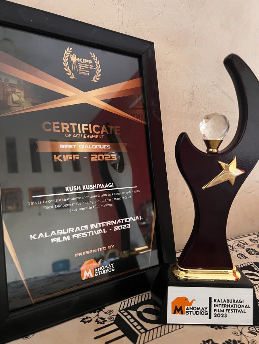 Out of many submissions Kush Kushiyaagi won it under "BEST DIALOGUES" category at Kalburgi International Film Festival. 

Thanks to our actors who delivered dialogues to the best
<a href="/Lakshmiiie/">Lakshmi Narayan</a> <a href="/rakeshbmaiya/">Rakesh Maiya</a> 

#kushkushiyaagi
youtu.be/ZV7P-qx3raE

#kannadacinema #Sandalwood #KFI