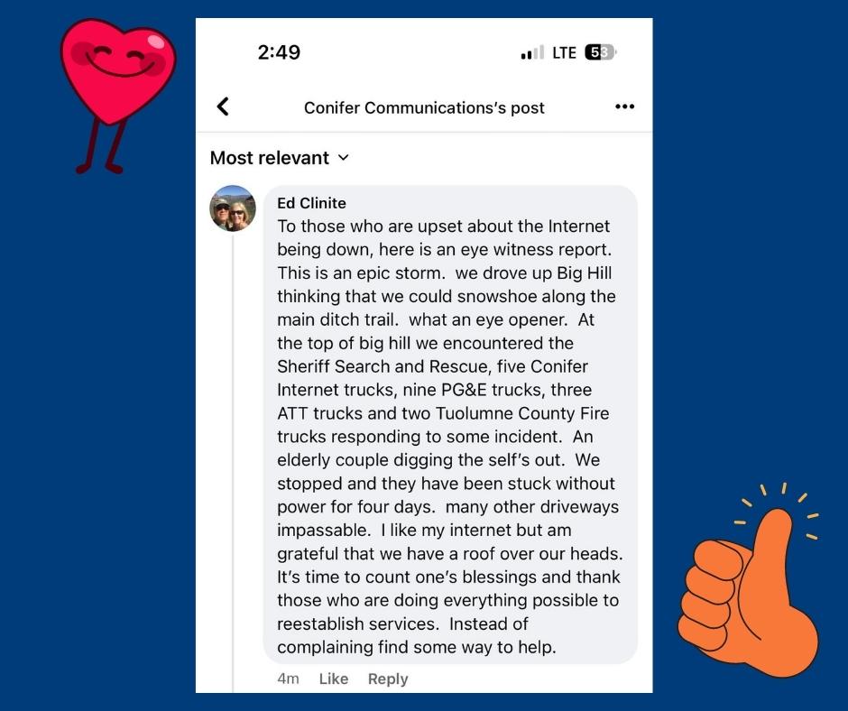 ConiferInternet's tweet image. Thank you to our customers for your understanding and patience during this challenging time. 

We appreciate your support and will continue to provide updates as they become available.