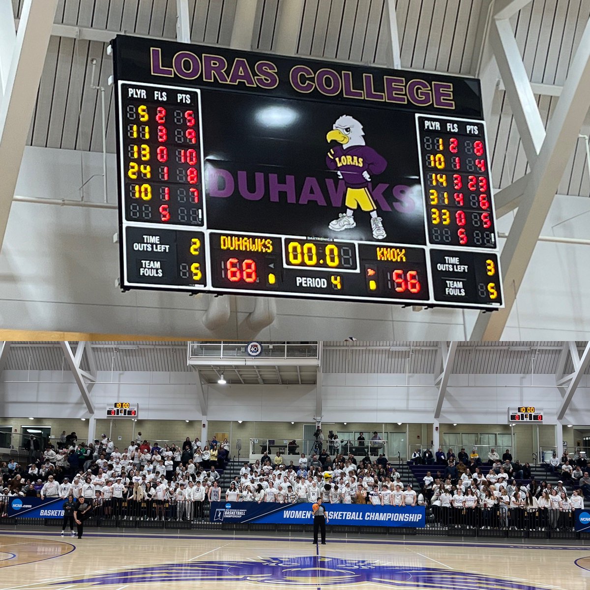 awsunleaf's tweet photo. The Duhawk faithful showed tonight and it’s a win for @DuhawkWBB!  On to the 2nd round of the NCAA DIII Tourney!  See you tomorrow night! #GoDuhawks https://t.co/Mfk6QJfpoX