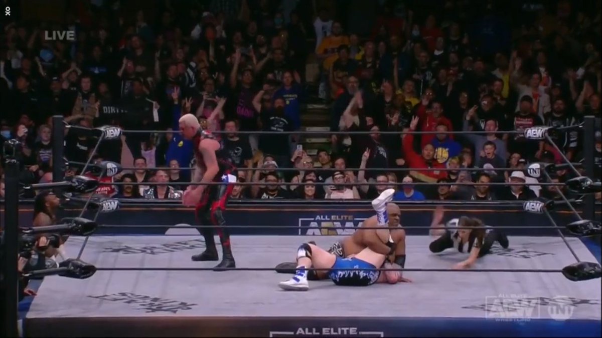 What a Main Event!!

The #NaturallyLimitless @dustinrhodes and @RealKeithLee  get the win over #MogulAffiliates @TheParkerB_ and Swerve Strickland!!

#AEWRampage